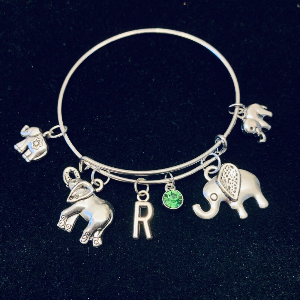 Elephants themed bangle bracelet personalized
